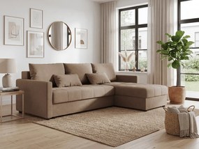 Rozkładany obustronny zestaw wypoczynkowy w kształcie L VENORIA 220x143 cm, beżowy + 2 poduszeczki GRATIS