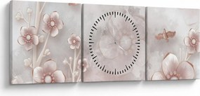 Obraz - Różowe kwiaty (z zegarem) (90x30 cm)