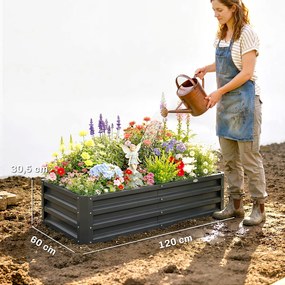 Outsunny Podwyższona Grządka Odporna na Warunki Atmosferyczne z Ocynkowanej Stali z Otwartą Podłogą 120x60x30.5cm Szara | Aosom PL