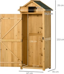 Outsunny szafka ogrodowa szopa na narzędzia z półkami dach z papy drewno żółty