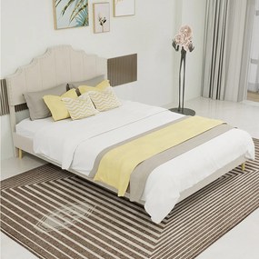 Łóżko dla dorosłych 140x200 cm, łóżko podwójne z tapicerowanym zagłówkiem i stelażem - aksamit - kolor beżowy (bez materaca)