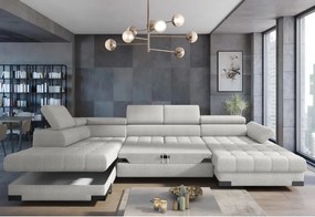 Narożnik SELVA XL Lewostronny z funkcją spania i pojemnikiem MEMPHIS 01 BRUDNA BIEL WERSAL