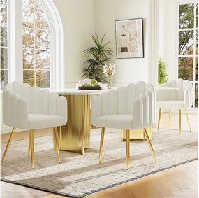 Zestaw 2 krzeseł welurowych i metalowych, wachlarzowate oparcie, siedzisko o grubości 10 cm – beżowo-złoty