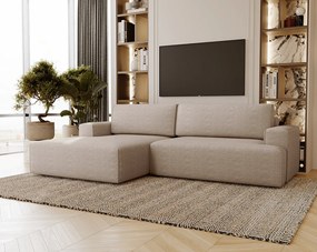 Emporius Boston narożnik rozkładany do salonu - sofa z funkcją spania, mały narożnik, pojemnik na pościel, lewostronny - narożnik beżowy (Memphis 3)