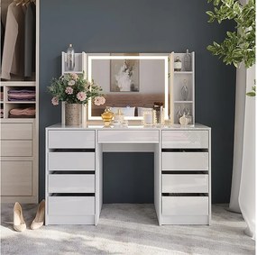 Stół toaletowy biały/biały wysoki połysk 128.2x50.1x76 sherry