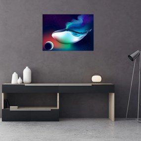 Obraz na szkle - Wieloryb w kosmosie (70x50 cm)