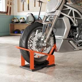 HOMCOM Stojak motocyklowy do przedniego koła 38,1-53,34 cm, 381-533,4 mm, regulowany klocek pod koło, nośność 816,5 kg, Pomarańczowy | Aosom PL