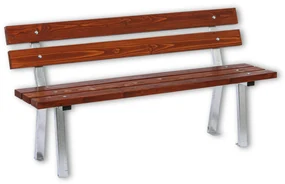 Ławka zewnętrzna WOODY z oparciem, stal nierdzewna, 1500 mm, ciemny mahoń