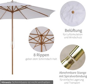 Outsunny Parasol Przeciwsłoneczny Drewniany Balkonowy 3m Kremowo-Biały Elegancki i Praktyczny | Aosom PL