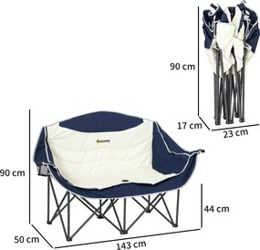 Outsunny Składany fotel 2-osobowy kempingowy z uchwytem na napoje, torbą transportową, do 250 kg, niebieski | Aosom PL