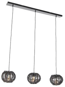 Rustykalna lampa wisząca czarna owalna 3-światłowa - Canna Rustykalny / Vintage Oswietlenie wewnetrzne