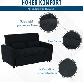 HOMCOM Sofa rozkładana 2 osobowa szezlong z tkaniny ciemnoszara do salonu nowoczesna | Aosom PL
