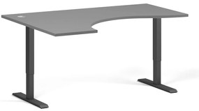 Ergonomiczne biurko z regulacją wysokości, 160x120 cm, 1 silnik, L/P, czarna podstawa, grafit