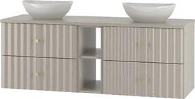 Kaszmirowy Zestaw Łazienkowy 140cm Szafka z Blatem Umywalka Regał Ryflowane Fronty Aqua