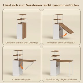 HOMCOM Biurko składane z 4 półkami Biurko komputerowe Stół do pracy 105 x 60 x 127 cm Drewno naturalne | Aosom PL