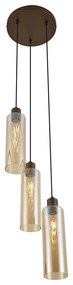 Lampa wisząca w stylu Hotel Chic ciemny brąz z bursztynowym szkłem 3-źródłowa - StavelotElegancki hotelowy Oswietlenie wewnetrzne