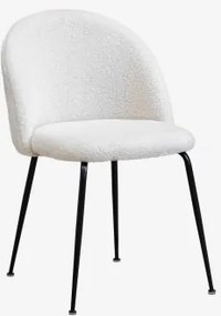 Zestaw 2 Tapicerowanych Krzeseł Jadalnianych Z Stali Kana Design Czarny & Chenille Biały & Tkanina Baranek Boucle - Sklum