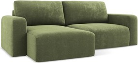 Zielony rozkładany/ze schowkiem narożnik z tkaniny szenilowej (lewostronny/z szezlongiem) Kona – Makamii