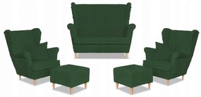 Zestaw uszak Rene Estella sofa fotele pufy Family Meble zielony sztruks