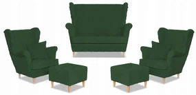 Zestaw uszak Rene Estella sofa fotele pufy Family Meble zielony sztruks