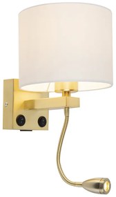 Złota lampa ścienna USB z białym kloszem - Brescia Combi Nowoczesny Oswietlenie wewnetrzne