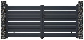 Brama wjazdowa rozwierna PRIMO, ażurowa, z aluminium w kolorze antracytowym – 350 × 158 cm (szer. × wys.)