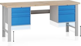Stół warsztatowy z regulacją wysokości G7, blat bukowy, 2000 x 800 x 840-1040 mm, 2x kontener, 6x szuflada, niebieski