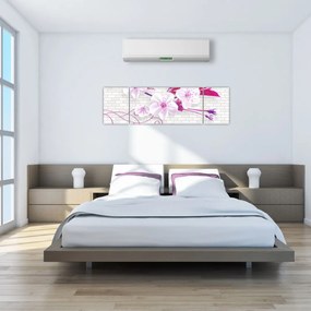 Obraz gałązki z kwiatami (170x50 cm)