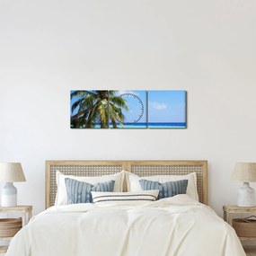 Obraz palmy na plaży (z zegarem) (90x30 cm)