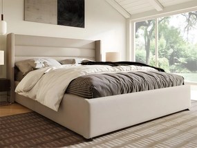 Łóżko 160x200cm z lnu z stelażem na listwy - Beżowe