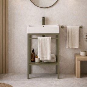 Zestaw umywalka z konglomeratu NAVI 100 x 45 cm + stojąca konsola NAVI Step | Różne kolory | Różne rozmiary : Kolor - Oliwkowy, Otwór na baterię - Jeden otwór, Rozmiar - 50 x 45 cm