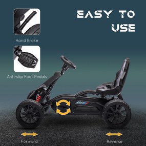 HOMCOM Gokart dla dzieci z regulowanym siedzeniem, pojazd na pedały, gokart z hamulcem ręcznym, 3-8 lat, zabawa na świeżym powietrzu, Czarny