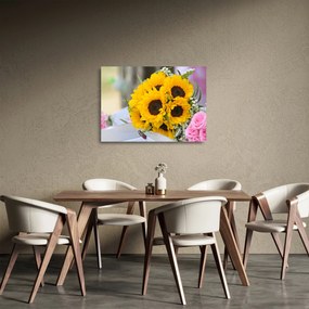Obraz na szkle - bukiet ślubny ze słoneczników (70x50 cm)
