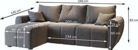 Masseno Narożnik MADISON z funkcją spania i pojemnikiem na pościel Narozniki L, Rozkładana sofa - Czarny, KRONOS 07