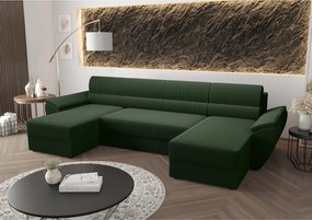 BEDANTE narożnik REBIU2 Poso 14 ciemnozielony z funkcją spania sofa w kształcie litery U z pojemnikiem na pościel