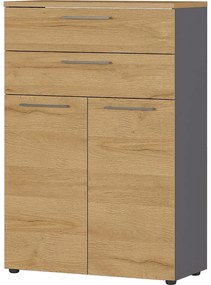 Antracytowa wysoka komoda w dekorze dębu 80x120 cm Agenda – Germania
