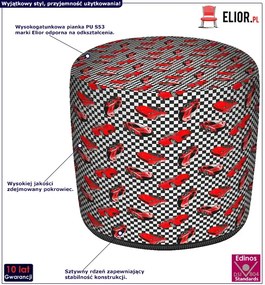 Czerwono-czarna okrągła pufa dziecięca z autami R4-R87