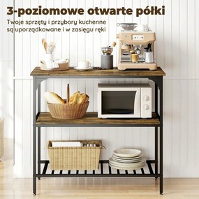 HOMCOM Regał kuchenny, 3-poziomowy regał kuchenny ze stalową ramą, Rustykalny-Brąz+Czarny