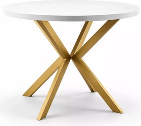 Stół rozkładany okrągły do jadalni Argan z blatem laminowanym w kilku kolorach i metalowymi nogami