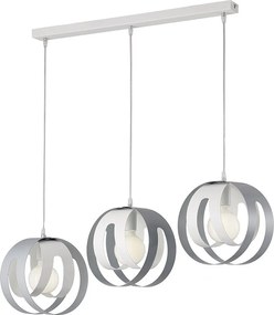 Lampa wisząca Tobias z prostokątną rozetą, laserowo cięte dyfuzory, żelazo lakierowane białe i szare, regulowany kabel, nowoczesny design, 3 światła