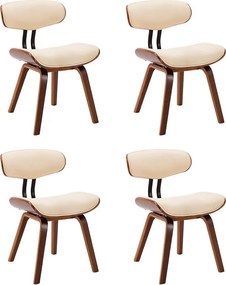 Zestaw 4 Krzeseł do Jadalni Kremowe Wygięte Drewno i Skóra Ekologiczna - Komfort Ergonomiczny