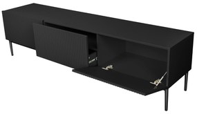 Szafka RTV Nicole 200 cm na metalowych nogach z szufladą - czarny mat / czarne nóżki