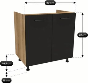 Zestaw Mebli Kuchennych MODERN 170 cm Czarny/Dąb Loftowy