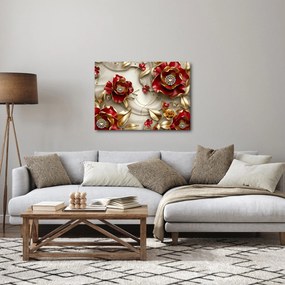 Obraz - 3D czerwono-złote kwiaty (70x50 cm)