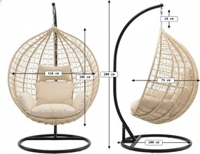 Wiszące krzesło KOKON ze stojakiem, beżowe