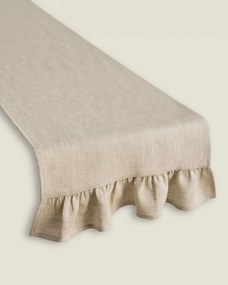 Bieżnik z falbaną 40x160 cm kolor beżowy tkanina półprzezroczysta, strukturalna, lniana