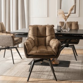 Krzesło Tapicerowane Obrotowe ISLA Brązowe Nowoczesne Loft