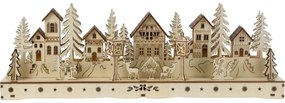 Świąteczna wioska świecąca, 15 diod LED, 45 x 5,8 x 15 cm, naturalny, drewno