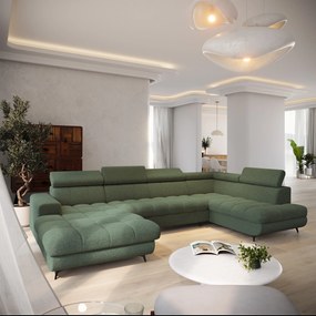 Masseno Narożnik CORENO z funkcją spania i pojemnikiem na pościel Narozniki U, Rozkładana sofa - Zielony, QUELLE 37