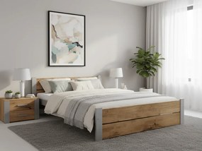 Łóżko IKAROS DOUBLE 140 x 200 cm, dąb artisan/szary Stelaż: Ze stelażem listwowym rolowanym, Materac: Materac Deluxe 10 cm